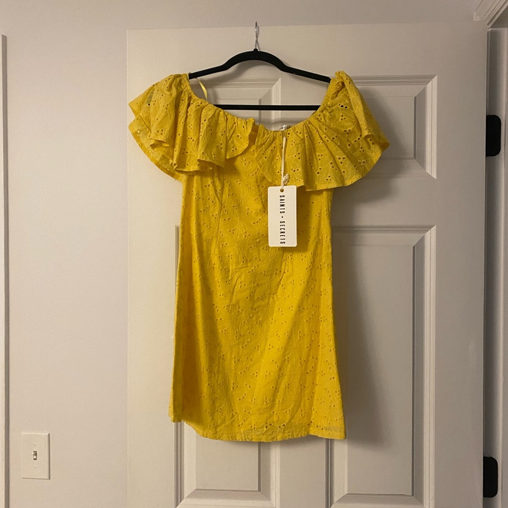 Saints and Secrets Yellow Off the Shoulder Mini Dress